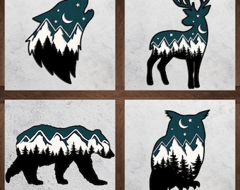 Forest Animal Bundle - 3 Layer Laser Cut Files, Multilayer SVG DXF for CNC, Glowforge, Personalized Home Decor, Wall Art, Instant Download