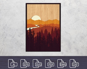 Digital File - 7 layer Laser cut files, DXF, SVG, Multi-layer files, Layered Shiny River, CNC plan