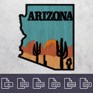 Digitaal bestand - 5-laags lasergesneden bestanden, DXF, SVG, meerlaagse bestanden, Arizona-kaart, CNC-plan