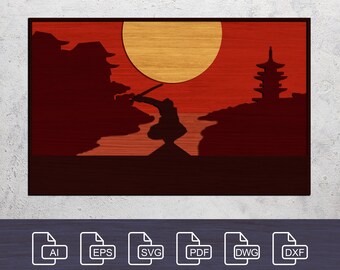 Digital File - 5 layer Laser cut files, DXF, SVG, Multi-layer files, Layered Far East Landscape, CNC plan