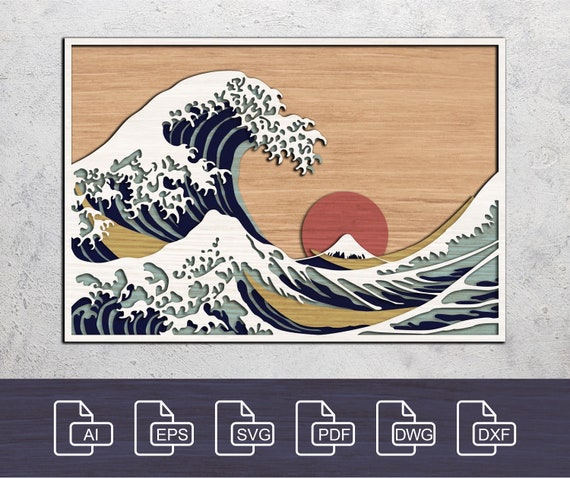 Waves - 6 Layer Laser Cut Files, Multilayer SVG DXF for CNC, Cricut, Glowforge, Personalized Home Decor, Wall Art, Instant Download