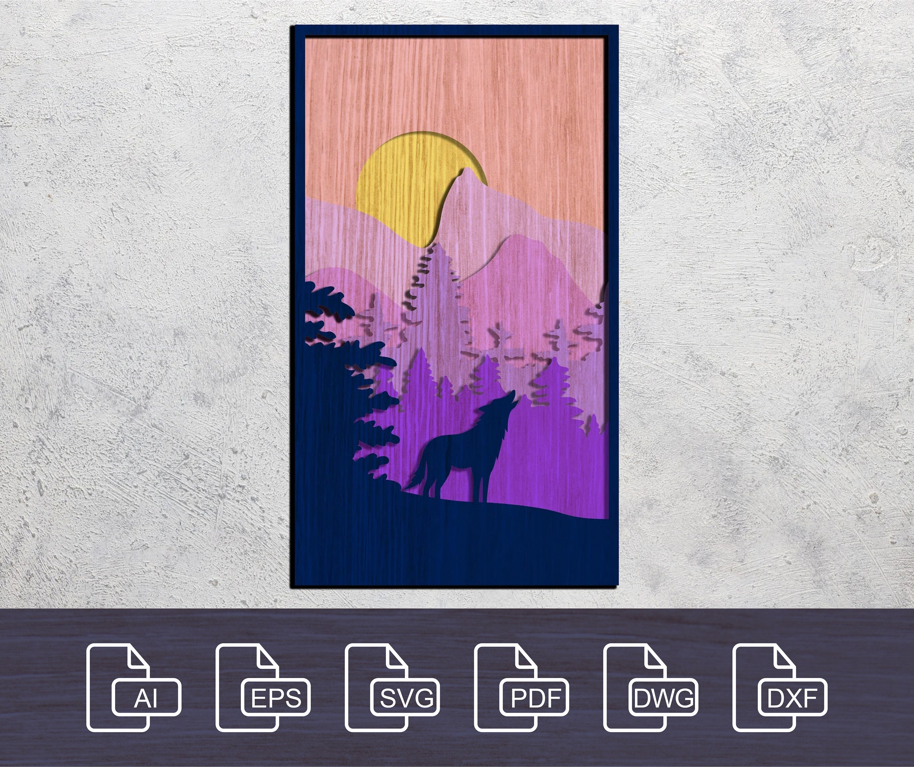 Mountain Wolf - 7 Layer Laser Cut Files, Multilayer SVG DXF for CNC ...
