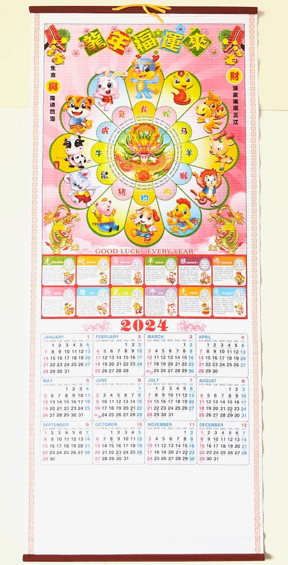 Horoscope chinois 2024, parchemin mural du calendrier de l'année