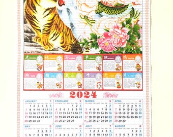 Calendrier mural chinois 2024 Dragon - Calendrier mural chinois pour  l'année du dragon,Calendrier à défilement suspendu du zodiaque chinois