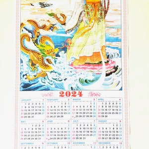 2024 Année du Dragon avec Tigre Calendrier Chinois Wall Scroll SW-11 -   France