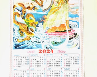 2024 Year of The Dragon with Kwan Yin Chinese Calendar Wall Scroll #SW-22