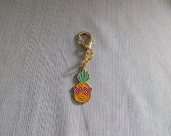 Pineapple Zipper Pull, Pineapple With Heart Shape Sunglasses Dangle Charm, Clip on Charm, Purse, Bag, Wallet, Sweater, Jacket Zipper Pull