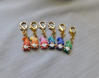 Gnomes Clip on Charm, Zipper Pull. Ideal for Bag, Purse, Keychain Charm and more!!