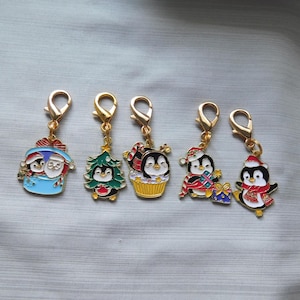 Holiday Penguins  Clip on Charm, . Ideal for bag, add to a project, place on a gift or give as gift and more!!