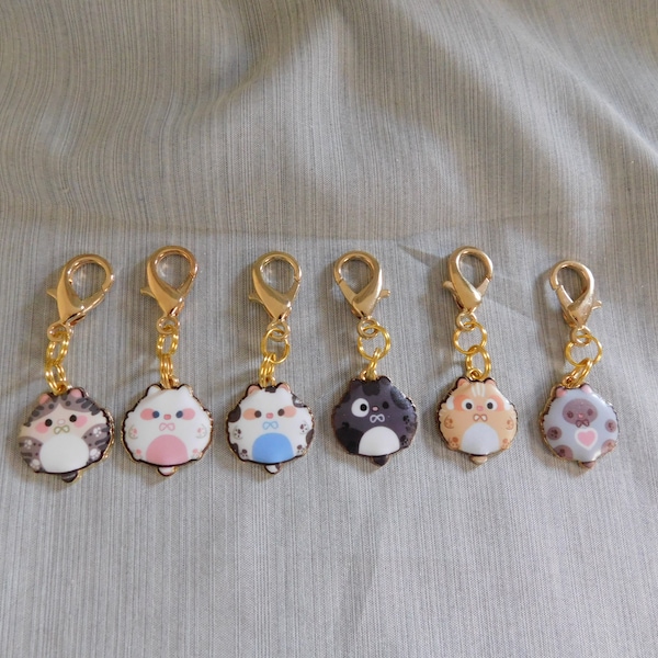 Mini Cartoon Fat Cat Zipper Pull, Clip on Charm, Dangle Charm. Purse, Wallet, Bag zipper pull, dangle charm