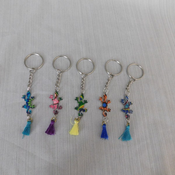 Gecko Keychain, Gecko Keychain with Tassel, Enamel Gecko Charm - 5 colors