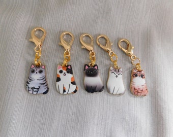 Colorful Cat Zipper Pull, Clip on Charm, Keyring Accessory, Purse, Wallet, Cosmetic Bag Zipper Pull, Dangle Charm