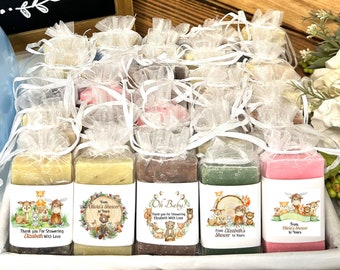 Woodland Forest Animals Personalized Soap Favors Baby Shower Vegan Bridal Wedding Shower prizes Wrapped Labeled Thank you gifts Handmade