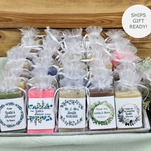 Eucalyptus Greenery Personalized Soap Favors Baby Shower Vegan Bridal Wedding Shower prizes Wrapped Labeled Thank you gifts Handmade