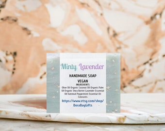 Minty Lavender Handmade Soap Bar Vegan, Olive Oil, Artisan Soap, Cold Process Soap Hand Crafted