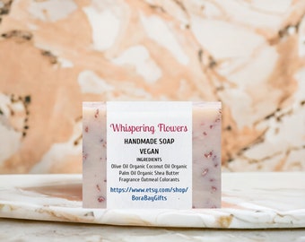 Whispering Flowers Handmade Soap Bar Vegan, Olive Oil, Artisan Soap, Cold Process Soap Hand Crafted