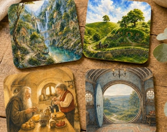 Fantasy World Cork-Back Coaster Book Coasters Whimsical Watercolor Artwork Bookish Gift Ideas Stocking Stuffers Reading Home Decor Wizard
