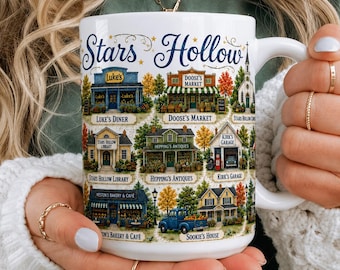 Stars Hollow Ceramic Mug Town Map Artwork Luke's Diner Coffee Cup Dragon Fly Inn Mugs Gift Ideas for Her Miss Patty's Dance Studio Art