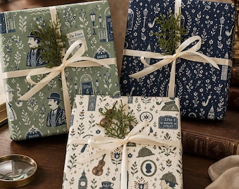 Sherlock Holmes Gift Wrap Set of 3 Sheets Detective Themed Wrapping Paper Murder Mystery Lovers Gifting Ideas 221b Baker Street Poster Art