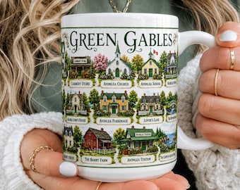 Green Gables Ceramic Mug Town Map Artwork Lucy Maud Montgomery Cup Bookish Mugs Gift Ideas for Her Book Art Present Reading Decor