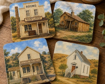 Walnut Grove Cork-Back Coasters Little House on the Prairie Book Coaster Laura Ingalls Wilder Books Gift Ideas Literary Home Decor Country