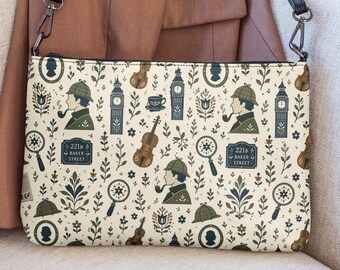 Sherlock Holmes Faux Leather Crossbody Purse Scandinavian Patterned Purses Murder Mystery Book Lover Bags Detective Novel Gift Ideas Bag