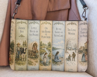 Laura Ingalls Wilder Books Crossbody Bag Watercolor Book Stack Faux Leather Purse Little House on the Prairie Artwork Bookish Gift Idea Art