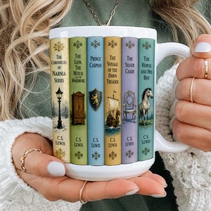 C.S. Lewis Books Collection Ceramic Mug Vintage Book Stack Artwork Reading Mugs Bookish Gift Ideas Christian Bookshelf Art Cup
