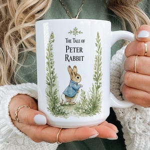 Peter Rabbit Ceramic Mug Beatrix Potter Illustrations Storybook Artwork Vintage Art Printed Mugs Baby Shower Decor Gift Ideas Garden Tea