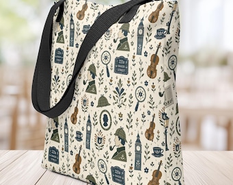 Sherlock Holmes Tote Bag Scandinavian Pattern Artwork Detective Art Printed Bags Travel Carryon Murder Mystery Lover Gift Ideas Bookish