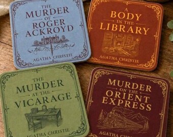 Agatha Christie Cork-Back Coasters Book Coaster Hercule Poirot and Miss Marple Books Murder Mystery Gift Ideas Bookish Home Decor Reading