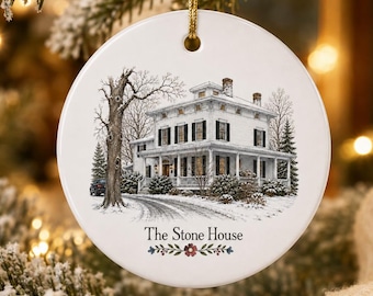The Stone House Double-Sided Ceramic Ornament Christmas Tree Ornaments Houses Portrait Artwork Holiday Decor Family Stone Gift Ideas