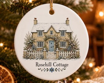 Rosehill Cottage Double-Sided Ceramic Ornament Iris' House Artwork Christmas Ornaments Holiday Gifts England Decor Home Portrait Art