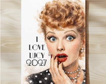Vintage I Love Lucy Kalender 2027 Mid-Century Aquarell Gemälde Gedruckte Kalender 1950er Jahre Wanddekoration Weihnachtsgeschenk Ideen Retro