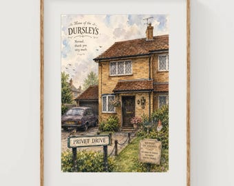 The Dursley's House Art Print Privet Drive Watercolor Painting Fantasy Wizard Artwork Magic Book Posters Wizarding World Gallery Wall Decor
