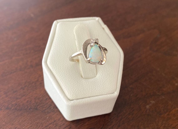 LOVELY Antique 14K White Gold Opal and Diamond Ri… - image 1
