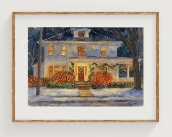 The Callaghan House Art Print While You Were Sleeping Watercolor Painting Vintage Christmas Illustration Holiday Wall Decor