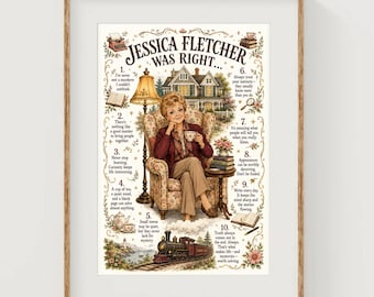 Jessica Was Right Art Print Inspiration Quotes Poster Cabot Cove Wall Decor Murder Mystery Gift Ideas Book Club Gifts Humor Artwork