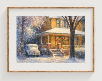 A Christmas Story Art Print Ralphie's House Watercolor Painting Holiday Wall Decor Snow Paintings Vintage Retro Christmas' Home Portrait