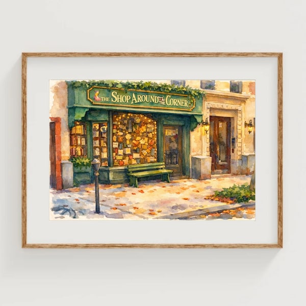 The Shop Around the Corner Art Print You've Got Mail Watercolor Painting Vintage 90s Romantic Poster Gallery Wall Fall Artwork Bookstore