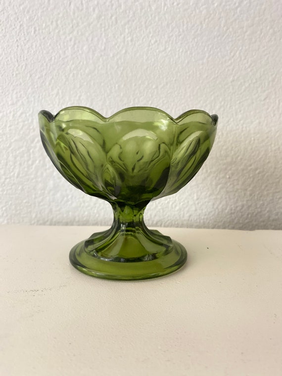 Vintage Green Glass Compote Bowl With Stem Etsy