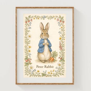 Vintage Peter Rabbit Illustration Beatrix Potter Themed Art Prints Storybook Nursery Wall Decor Bunny Cottagecore Children's Bedroom Baby