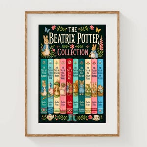 Beatrix Potter-böcker Konsttryck Peter Kanin-affisch Bokstack Konstverk Klassiska Romaner Gallerivägg Barnrumsinredning Barnrum Bibliotek
