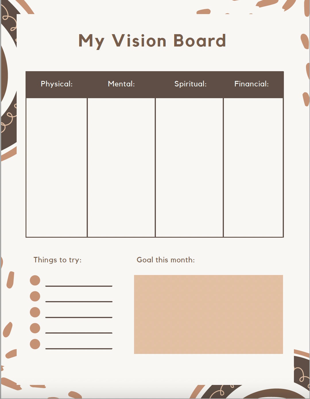 Brown Pattern Vision Board Printable - Etsy