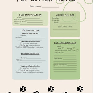 Pet Sitter Notes - Printable PDF