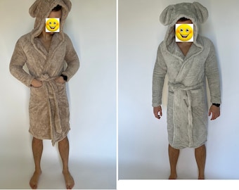 Accappatoio ricamato personalizzato da uomo con cappuccio con orecchie con il tuo nome, testo
