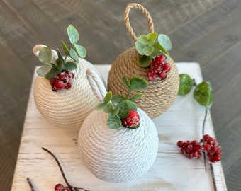 Farmhouse Rustic Ornaments with Green Garland and Holly