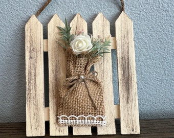 White Rose in a Bag Wood Wall Decor | Rustic, Farmhouse