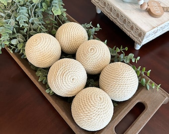 Set of 6 Large Balls OR Set of 8 Small Balls | Rustic, Farmhouse | Rope Yarn Ornament Bowl Fillers | Pick Your Own Colors