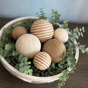 Jute and Cream Rustic, Farmhouse Rope Yarn Ornament Bowl Fillers Set of 6 image 1